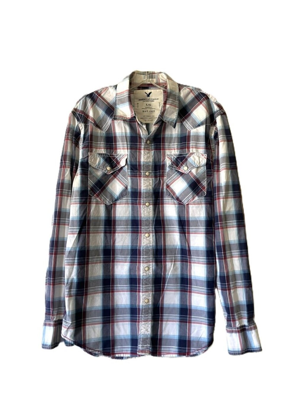 American Eagle Vintage Fit Plaid Western Pearl Snap Shirt - Men’s Large